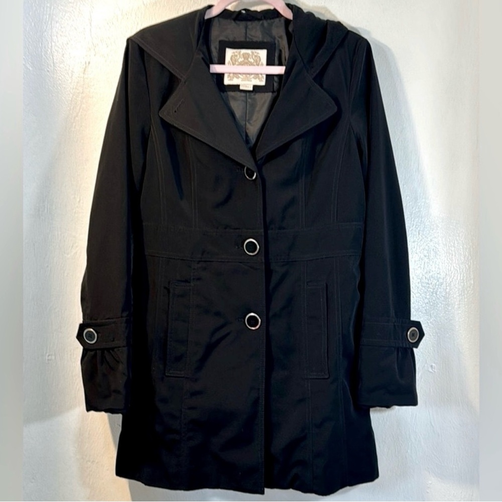 90s Vintage Esprit black hooded longline trench coat.2 pockets.Size S
